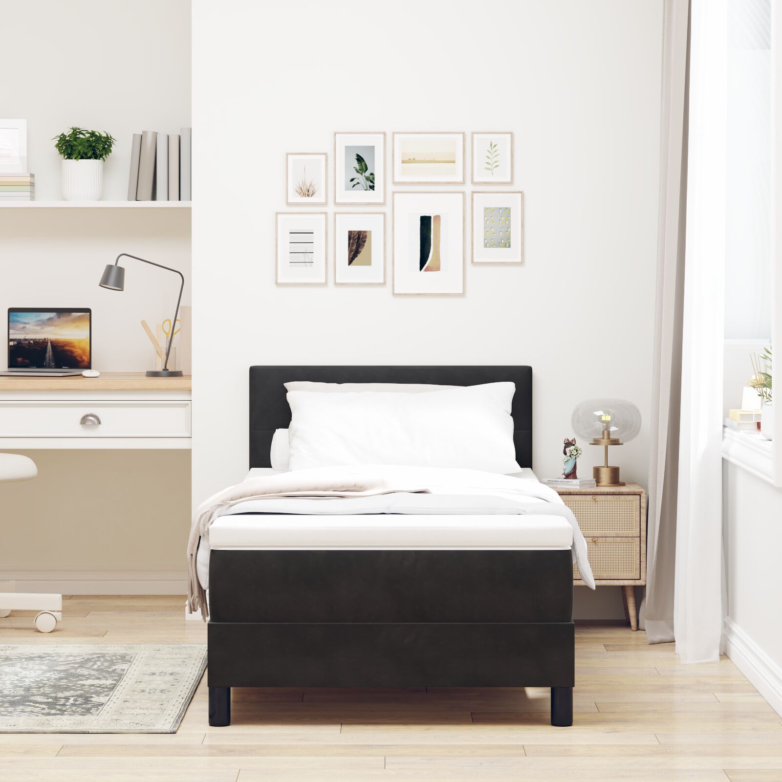 vidaXL Boxspringbett mit Matratze Schwarz 90x200 cm Samt