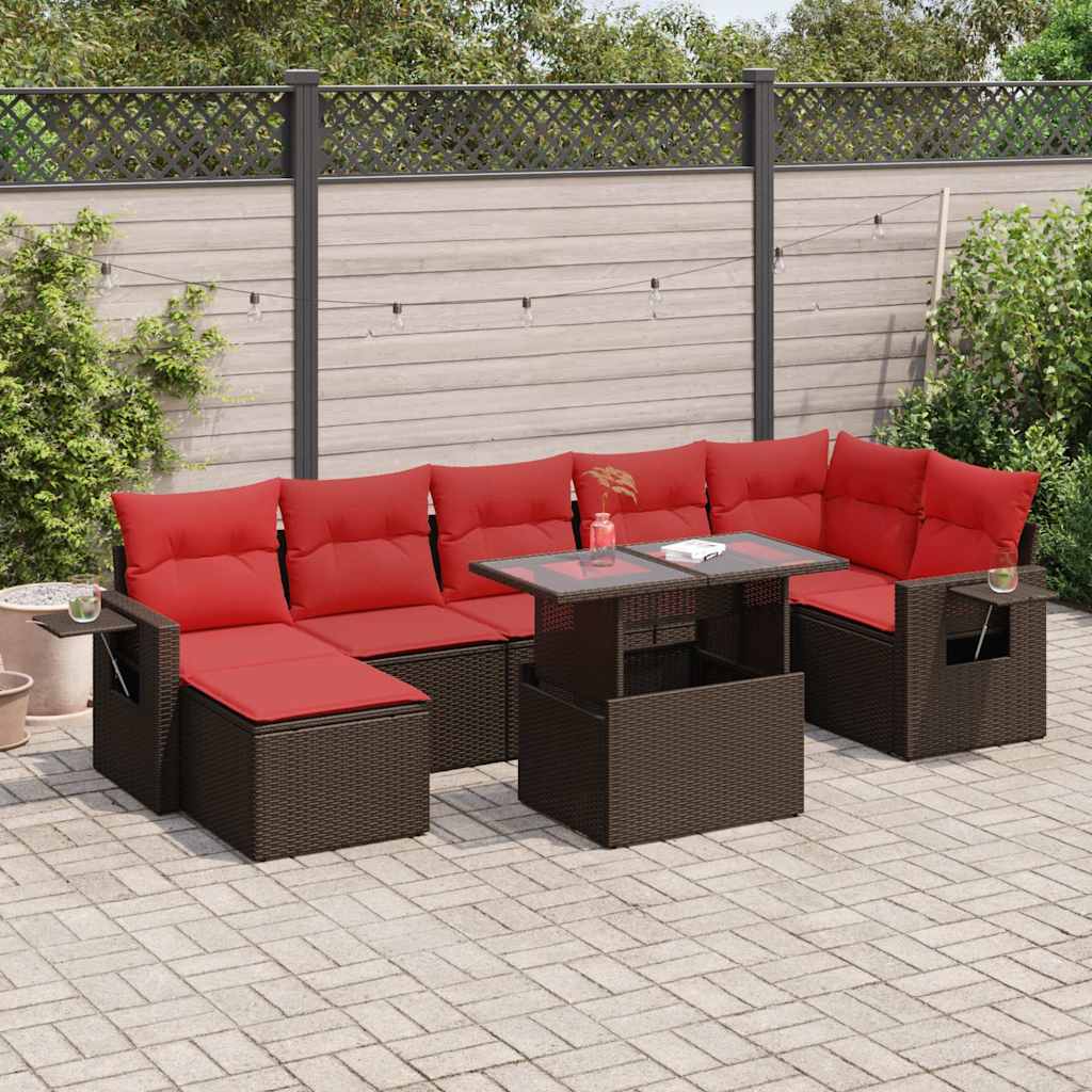 8-tlg. Garten-Sofagarnitur mit Kissen Braun Poly Rattan Akazie 8-tlg. Garten-Sofagarnitur mit Kissen Braun Poly Rattan Akazie