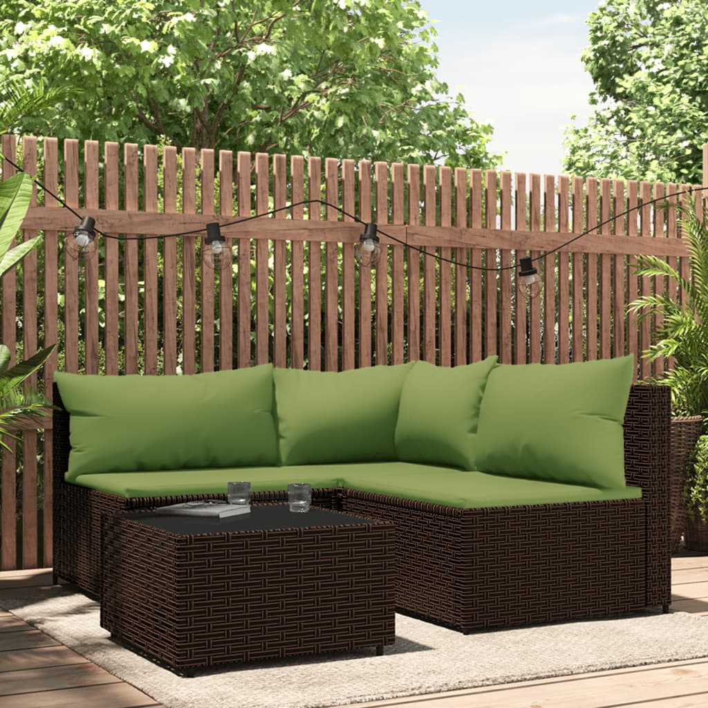 4-tlg. Garten-Lounge-Set mit Kissen Braun Poly Rattan 4-tlg. Garten-Lounge-Set mit Kissen Braun Poly Rattan