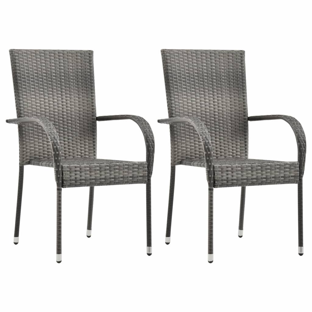 Gartenstühle Stapelbar 2 Stk. Grau Poly Rattan Gartenstühle Stapelbar 2 Stk. Grau Poly Rattan