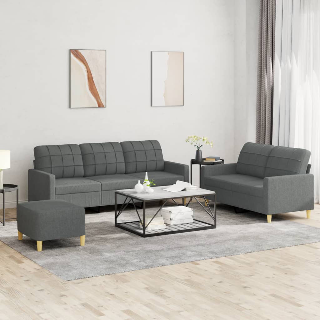 3-tlg. Sofagarnitur mit Kissen Dunkelgrau Stoff 3-tlg. Sofagarnitur mit Kissen Dunkelgrau Stoff