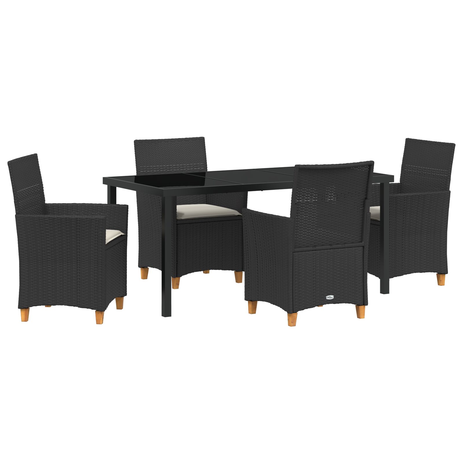 5-teiliges Garten-Ess-Set mit Kissen Schwarz Poly Rattan 5-teiliges Garten-Ess-Set mit Kissen Schwarz Poly Rattan
