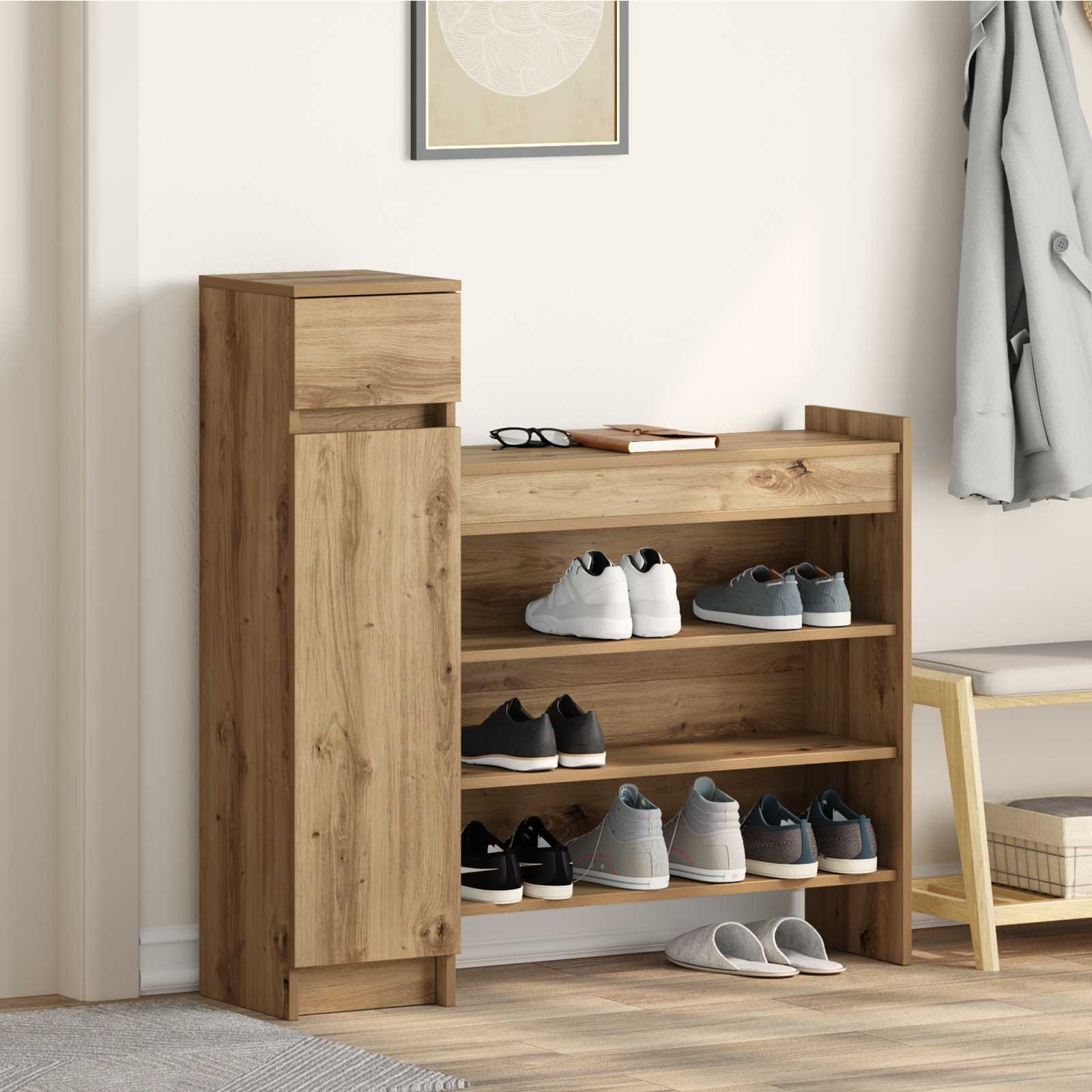 Schuhschrank Handgefertigte Eiche 100,5x28x100 cm Ingenie Holz