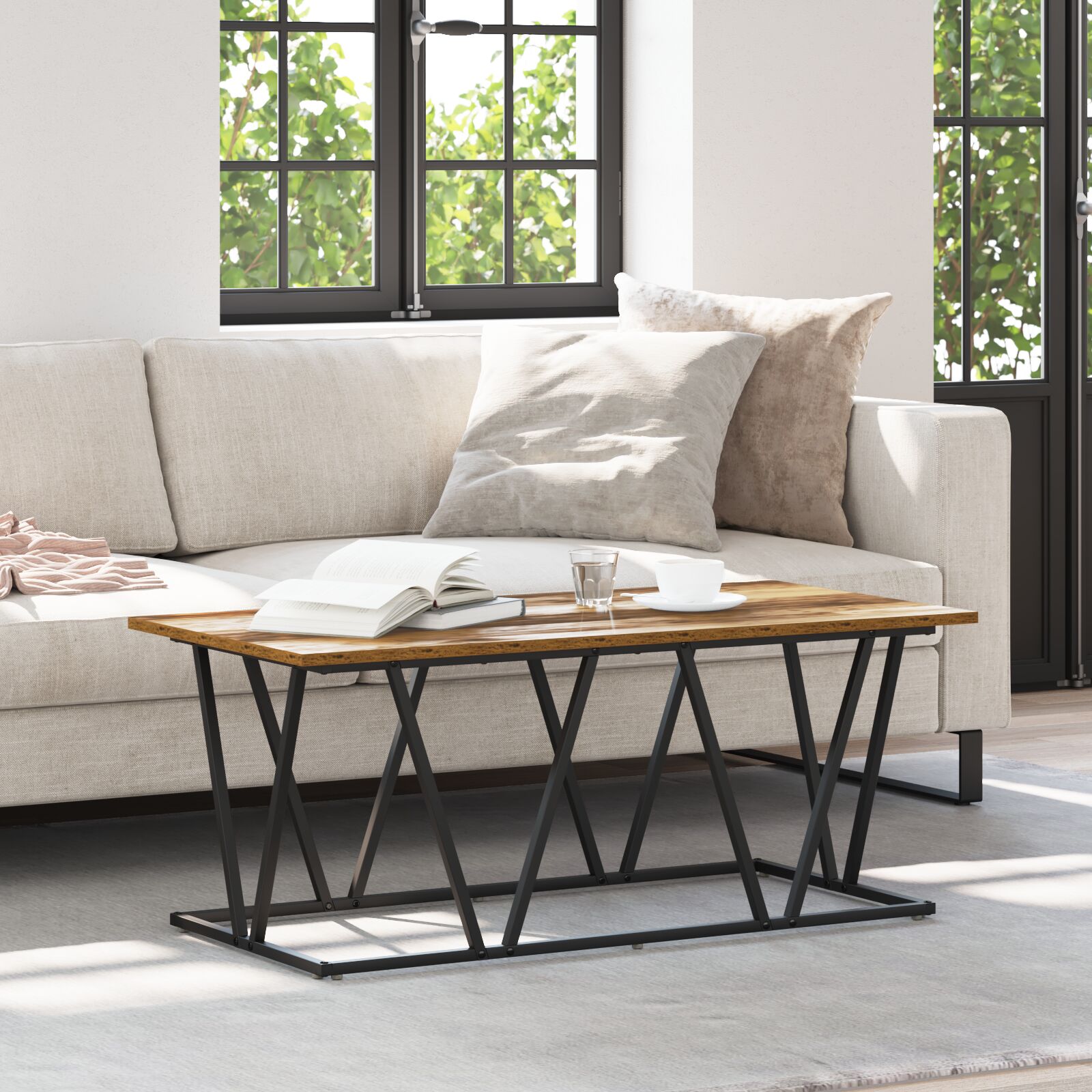 vidaXL Couchtisch aus Altholz 100x50x40 cm mit Ingenieurholz und Metall