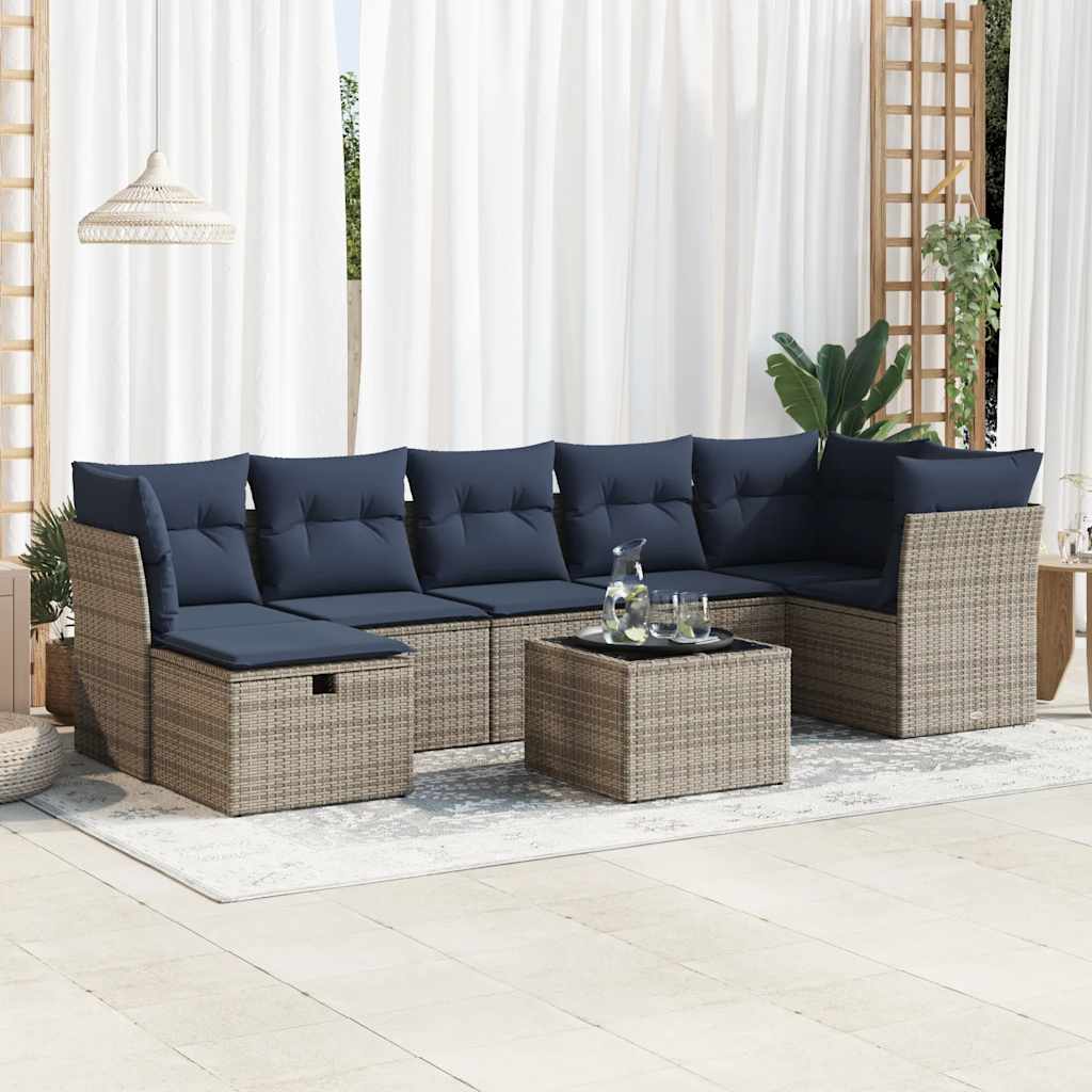 8-tlg. Garten-Sofagarnitur mit Kissen Grau Poly Rattan 8-tlg. Garten-Sofagarnitur mit Kissen Grau Poly Rattan
