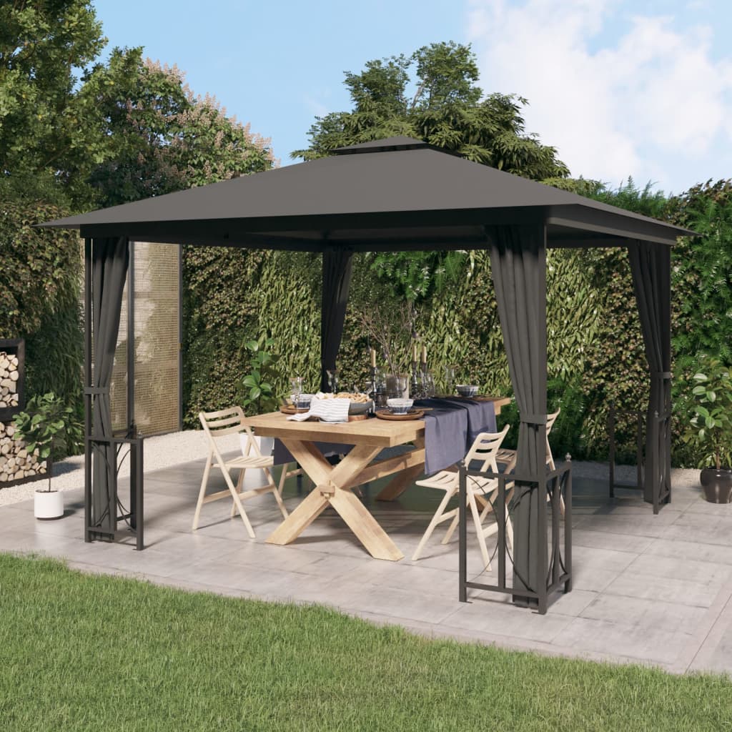 Pavillon mit Seitenwänden & Doppeldach 3x3 m Anthrazit
