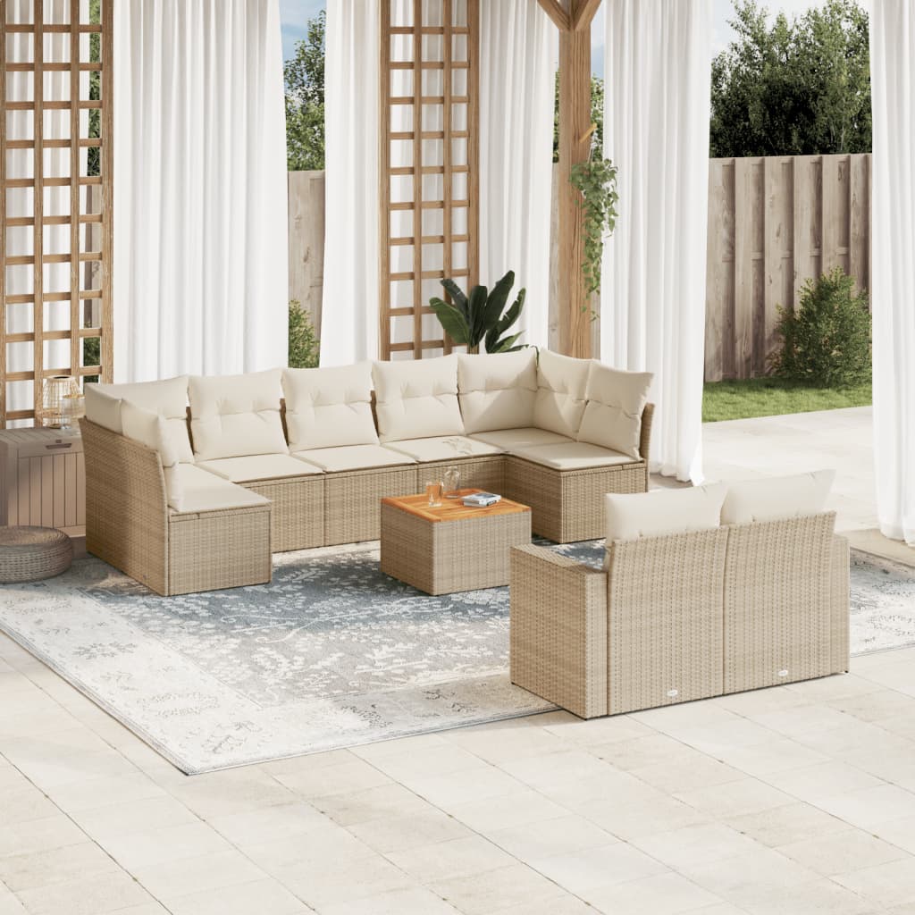 10-tlg. Garten-Sofagarnitur mit Kissen Beige Poly Rattan 10-tlg. Garten-Sofagarnitur mit Kissen Beige Poly Rattan