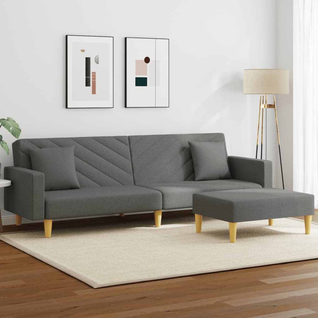 Schlafsofa 2-Sitzer mit Kissen und Fußhocker Dunkelgrau Stoff Schlafsofa 2-Sitzer mit Kissen und Fußhocker Dunkelgrau Stoff