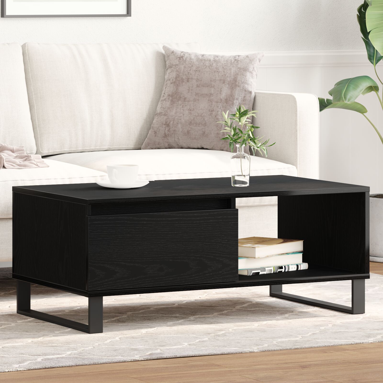 vidaXL Couchtisch Schwarz Eiche 90x50x36,5 cm Holzwerkstoff