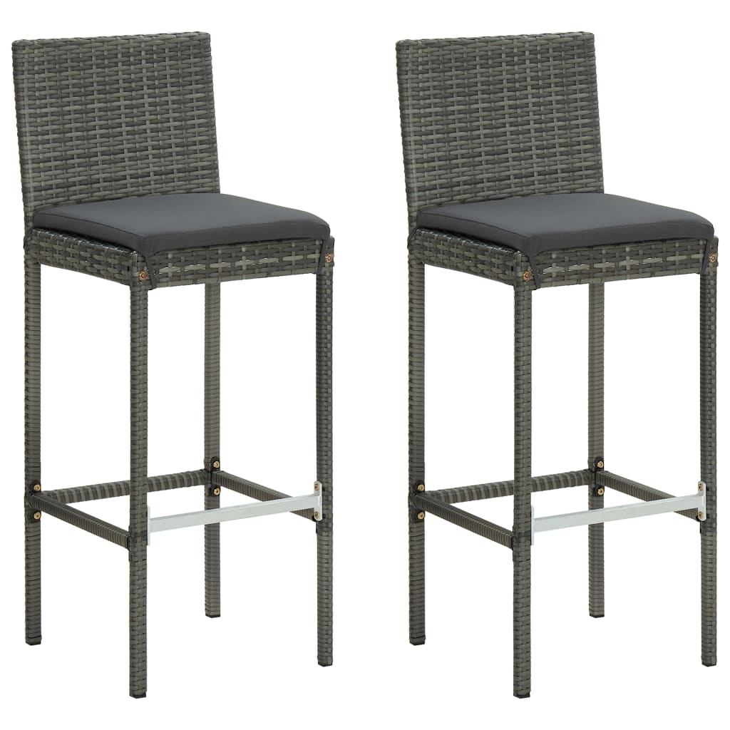 Garten-Barhocker mit Kissen 2 Stk. Grau Poly Rattan Garten-Barhocker mit Kissen 2 Stk. Grau Poly Rattan