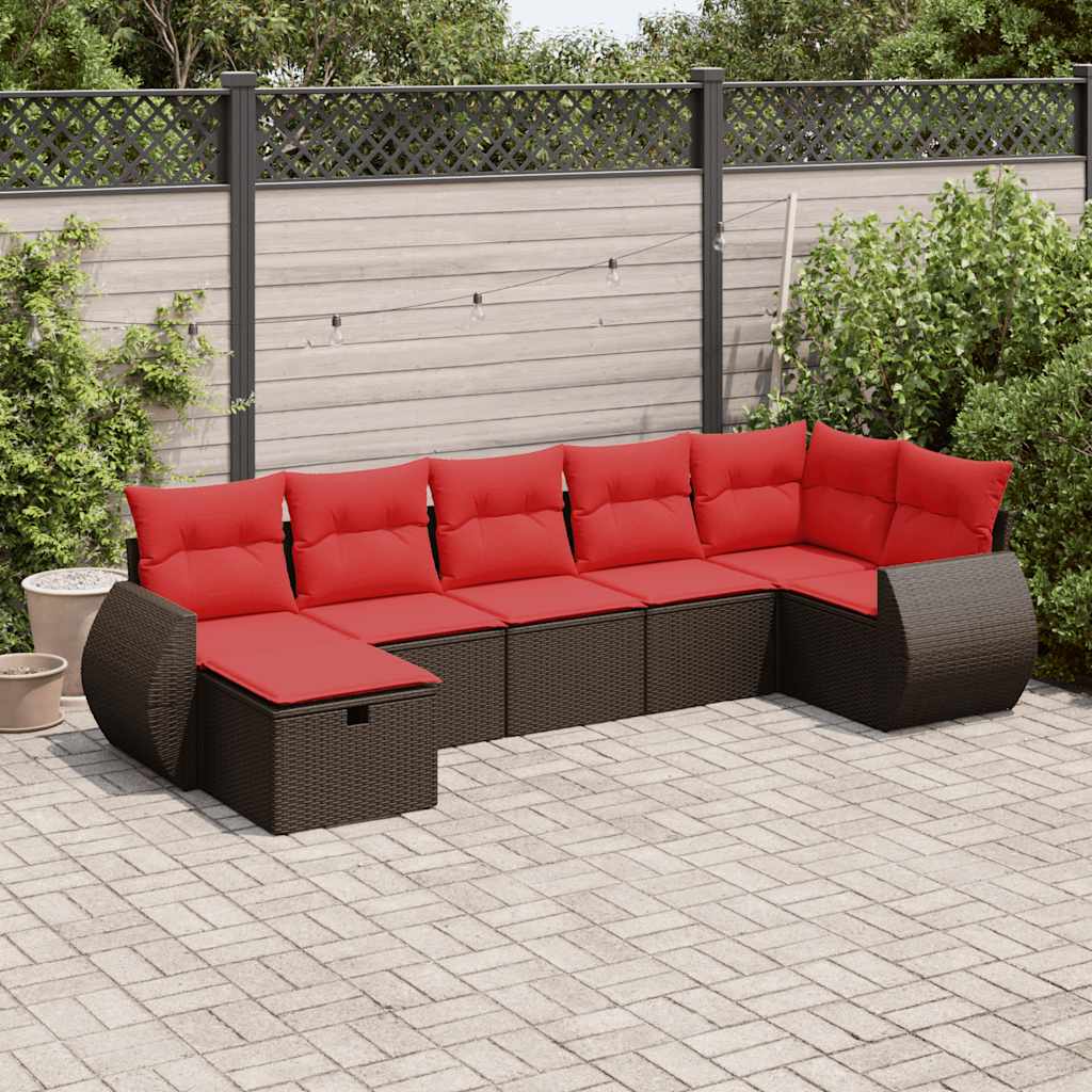 7-tlg. Garten-Sofagarnitur mit Kissen Braun Poly Rattan 7-tlg. Garten-Sofagarnitur mit Kissen Braun Poly Rattan