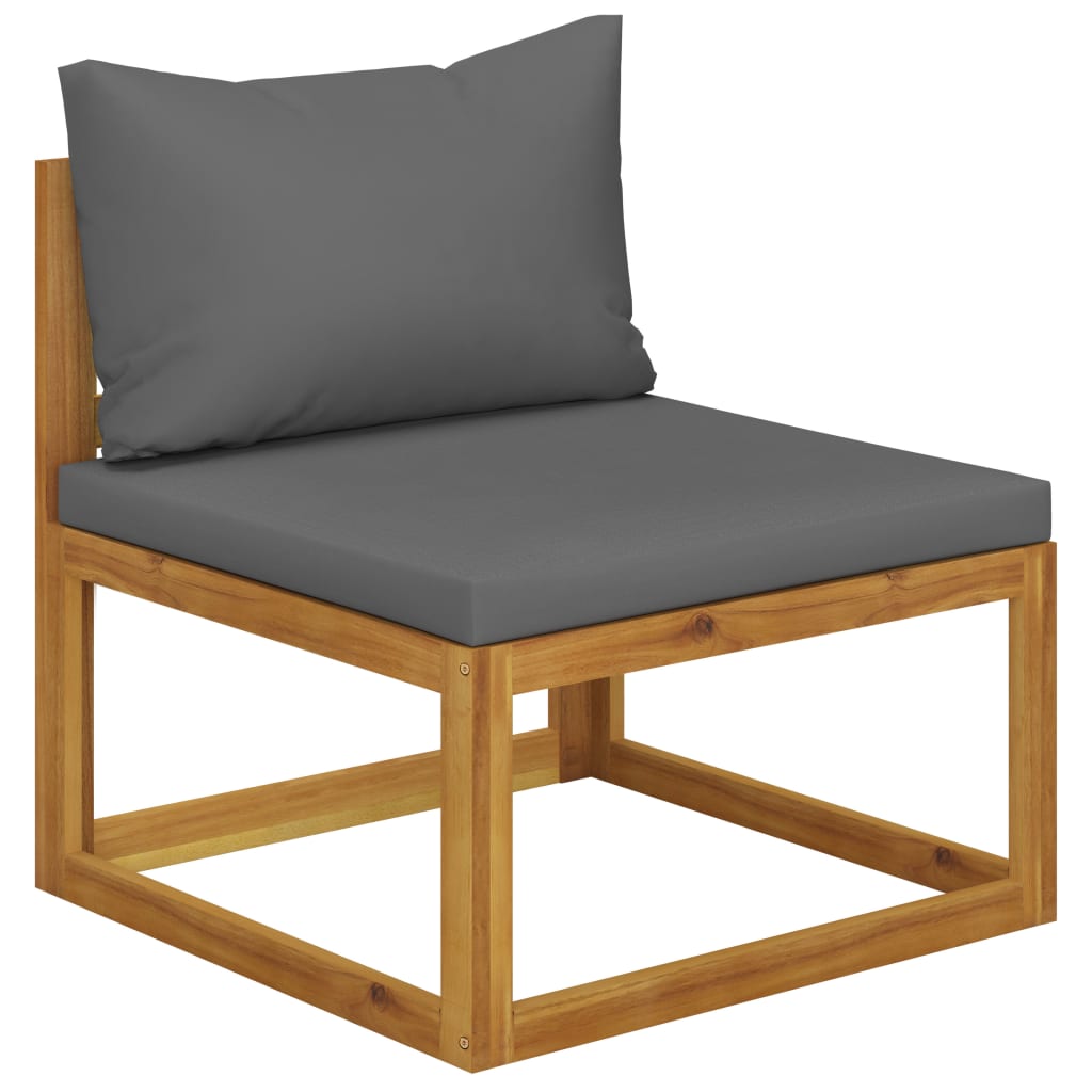 Modular-Mittelsofa mit Dunkelgrauen Kissen Akazie Massivholz Modular-Mittelsofa mit Dunkelgrauen Kissen Akazie Massivholz