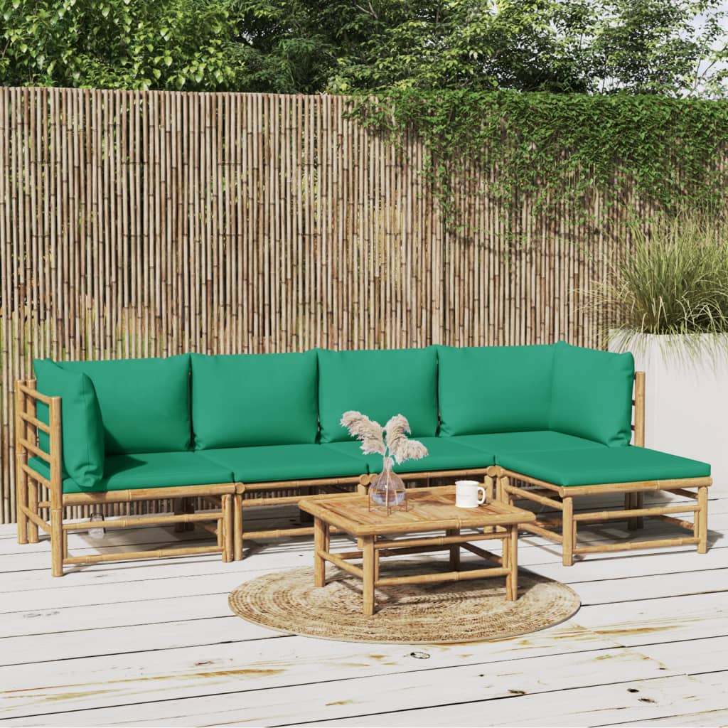 6-tlg. Garten-Lounge-Set mit Grünen Kissen Bambus 6-tlg. Garten-Lounge-Set mit Grünen Kissen Bambus