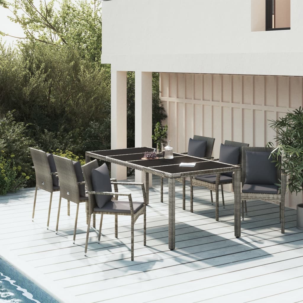 7-tlg. Garten-Essgruppe mit Kissen Grau Poly Rattan 7-tlg. Garten-Essgruppe mit Kissen Grau Poly Rattan