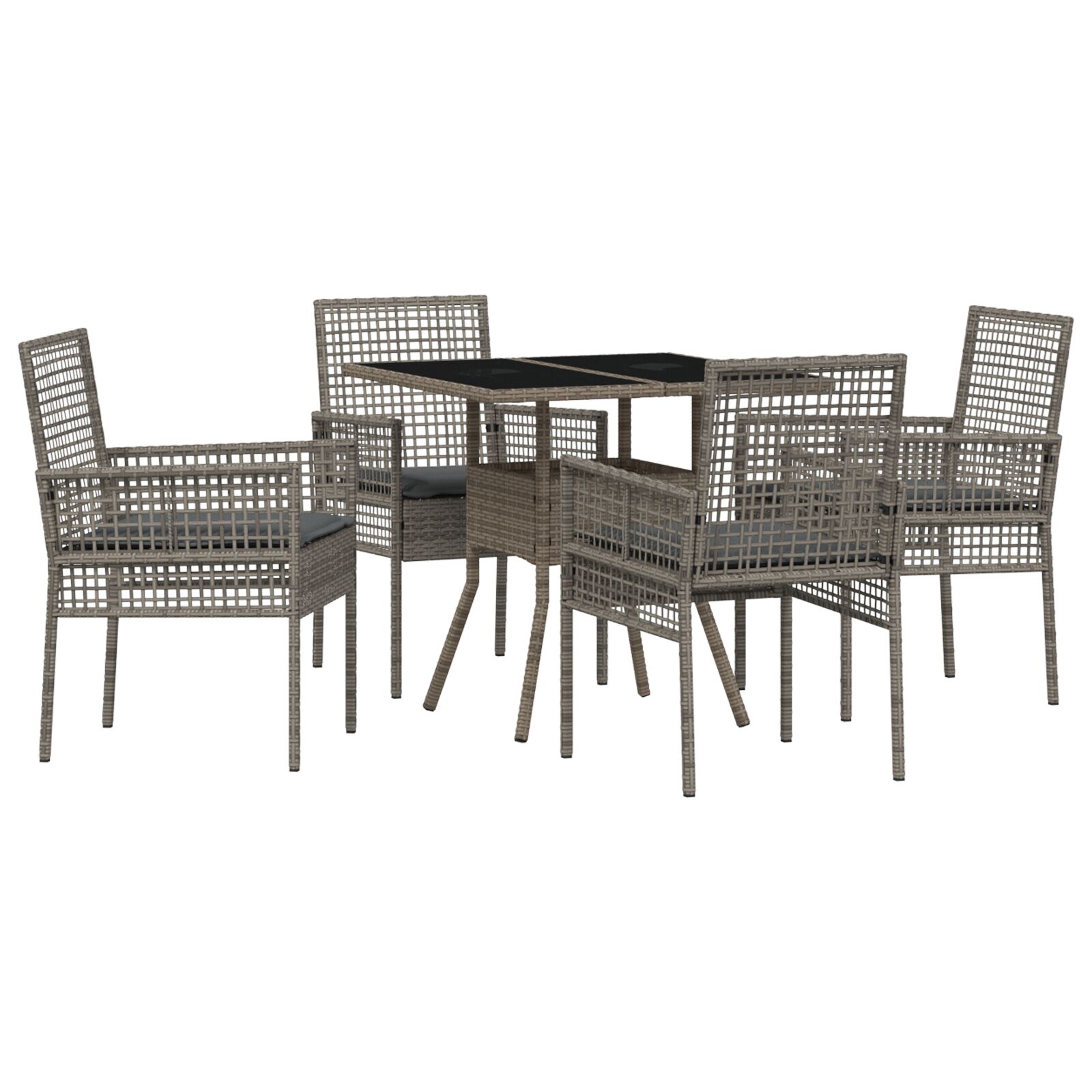 5-teiliges Garten-Esszimmer Set Grau Poly Rattan 5-teiliges Garten-Esszimmer Set Grau Poly Rattan