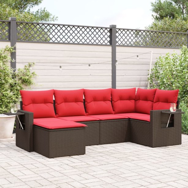 6-teiliges Gartensofa-Set mit Kissen, braun, Polyrattan 6-teiliges Gartensofa-Set mit Kissen, braun, Polyrattan
