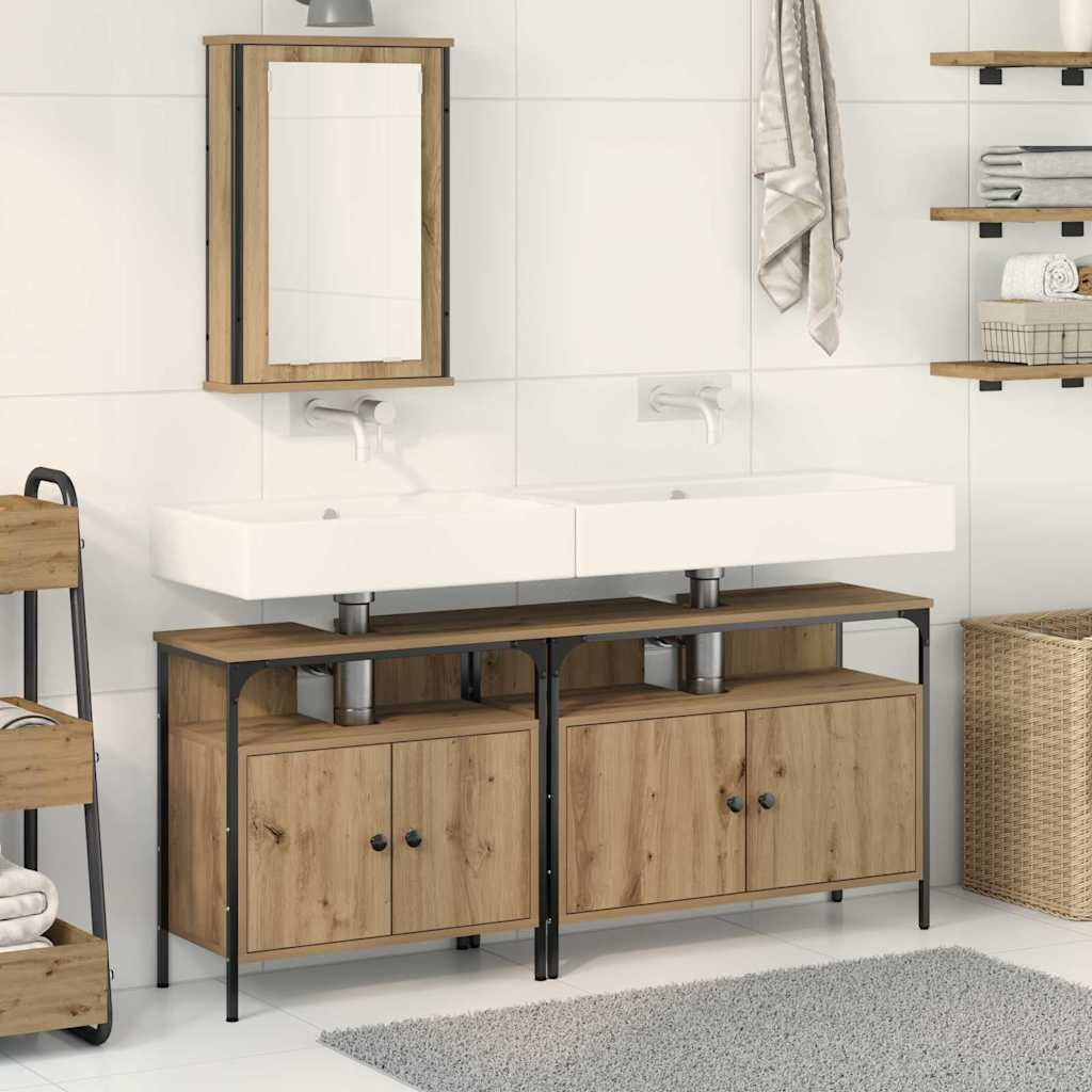 3-teiliges Badezimmermöbelset Eichenholz-Optik Spanplattenholz