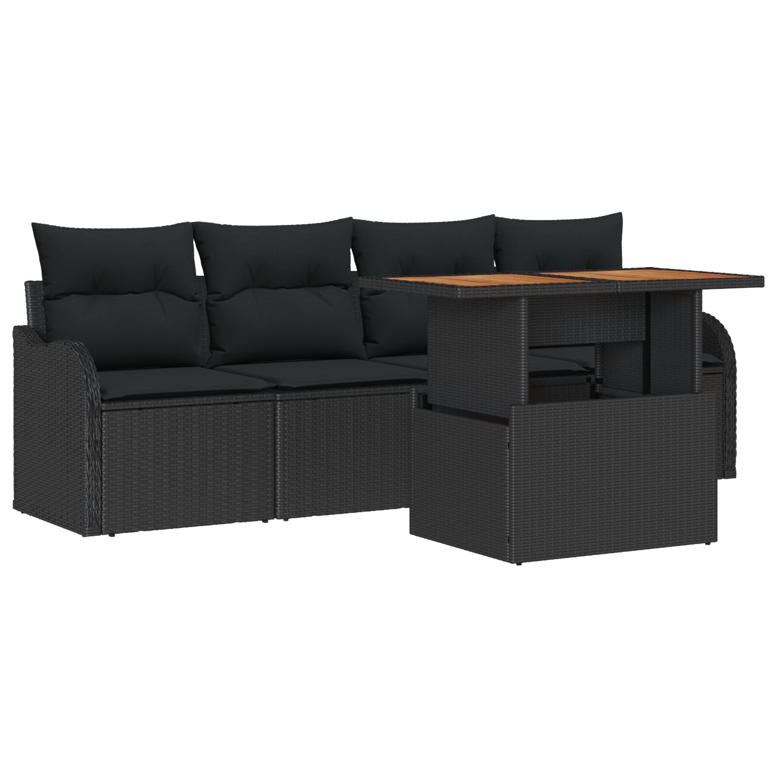 5-teilige Garten Sofa Set mit Kissen Schwarz Poly Rattan Akazie, 2-Sitzer Garten Sofa mit Kissen Schwarz Poly Rattan 5-teilige Garten Sofa Set mit Kissen Schwarz Poly Rattan Akazie, 2-Sitzer Garten Sofa mit Kissen Schwarz Poly Rattan