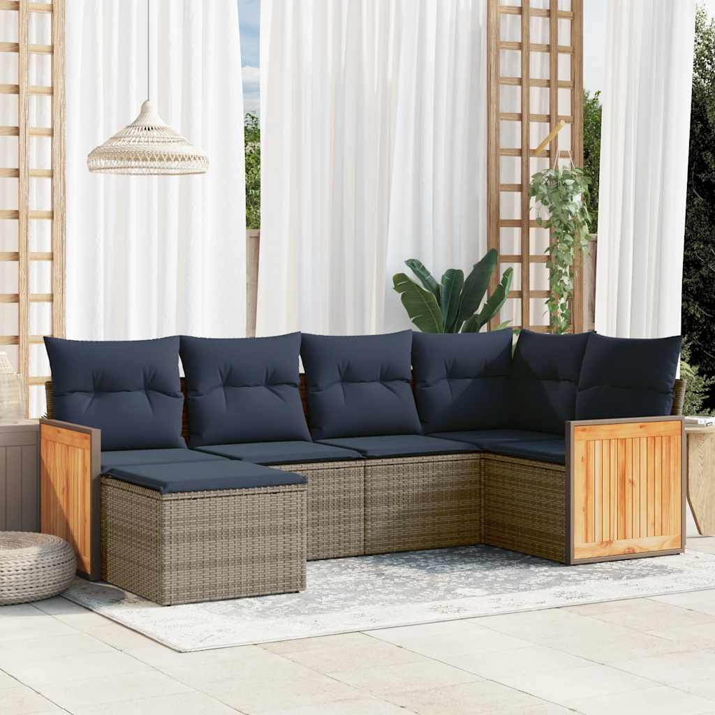 6-teiliges Gartensofa-Set mit Kissen, grau, Polyrattan 6-teiliges Gartensofa-Set mit Kissen, grau, Polyrattan