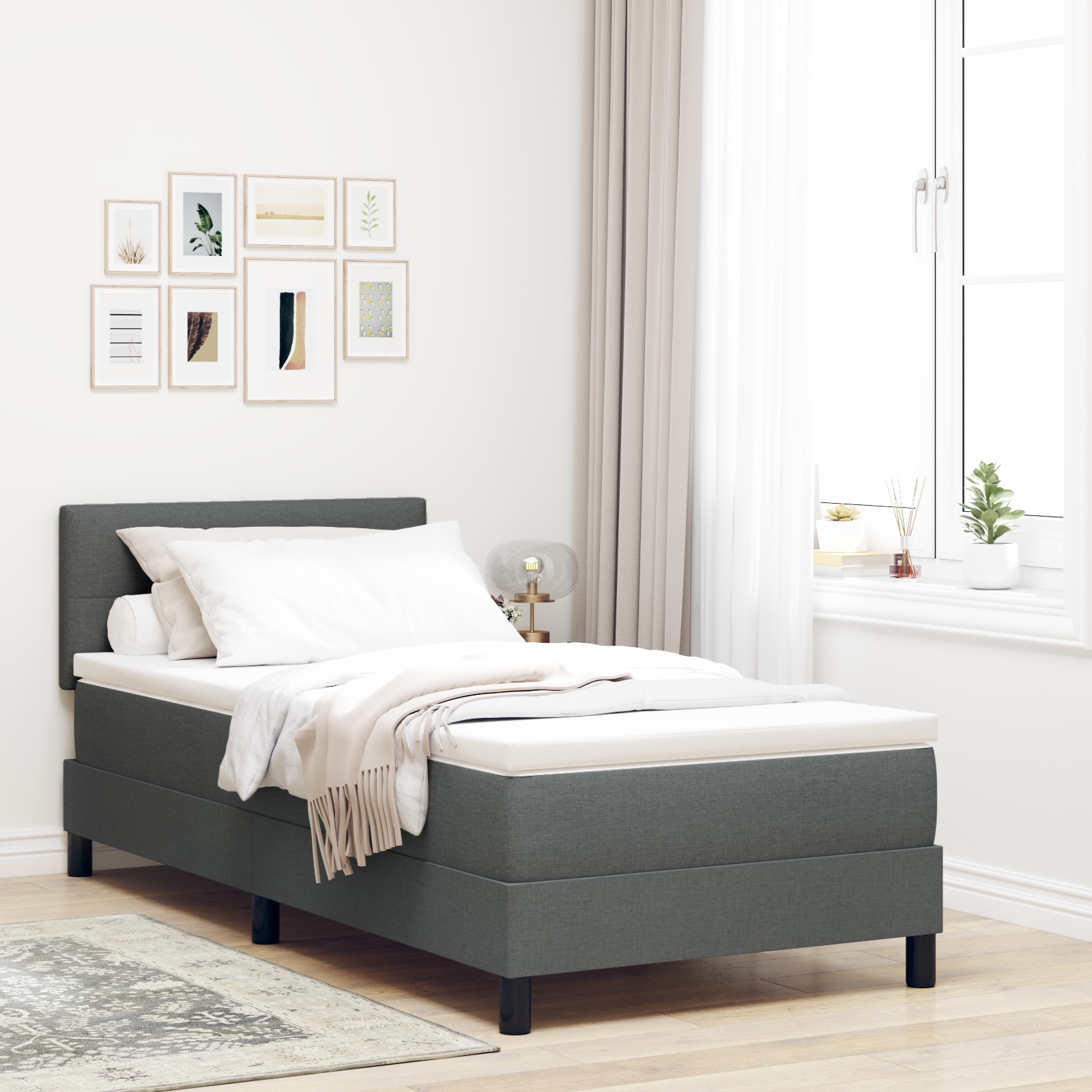 LED Boxspringbett mit Matratze Dunkelgrau 90x190 cm Stoff