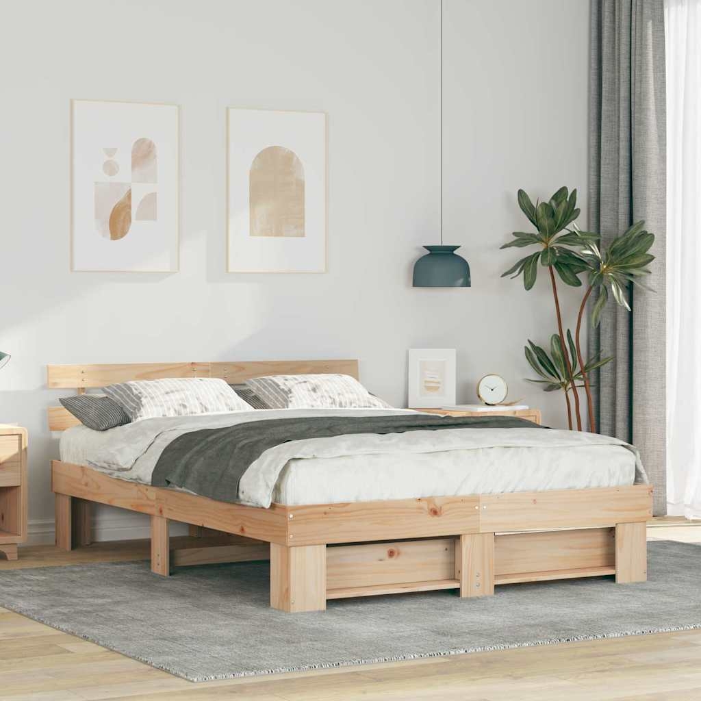 Bettgestell mit Kopfteil Braun 140 x 200 cm Massivkiefer