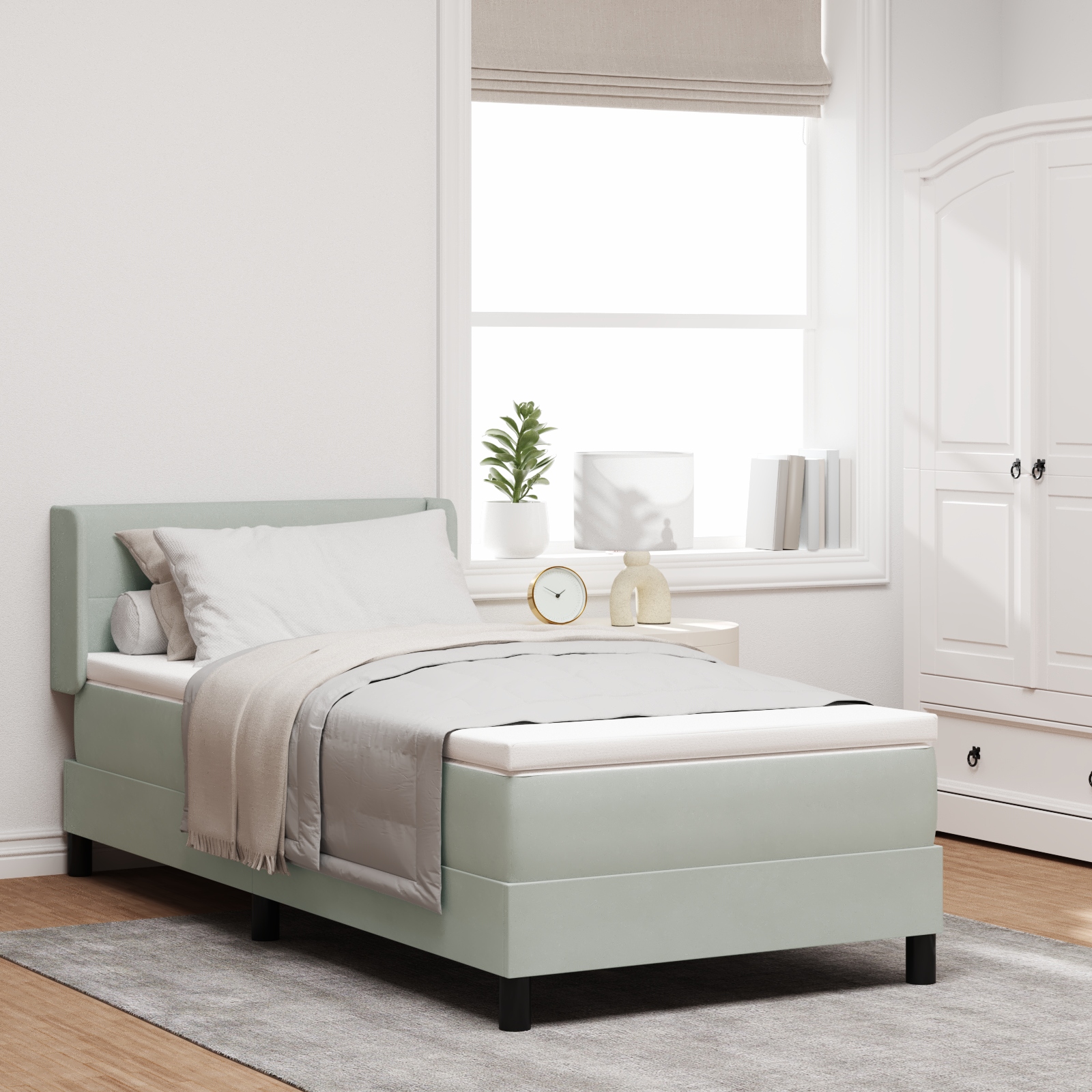 Boxspringbett mit Matratze Hellgrau 90x190 cm Samt