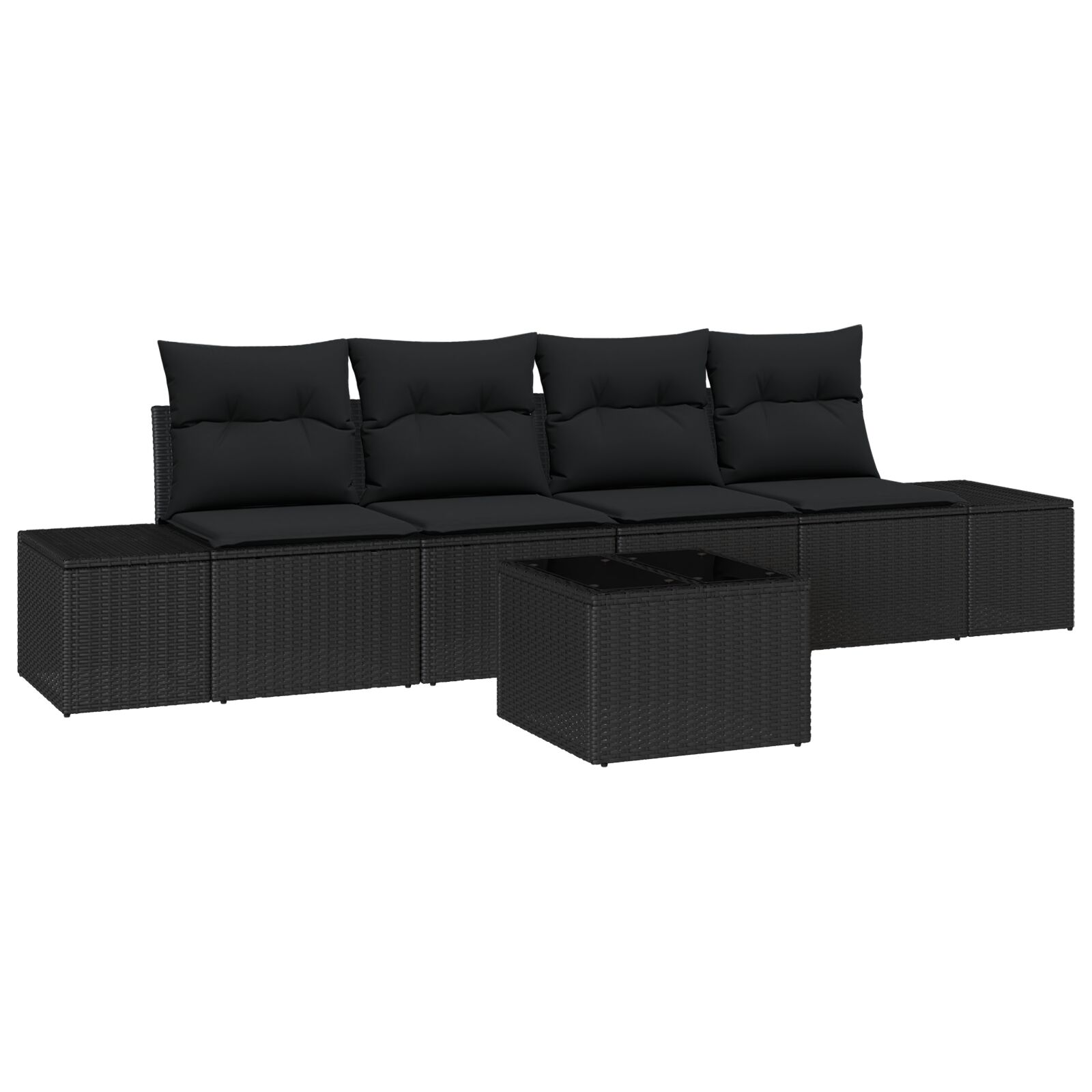 5-teiliges Garten Sofa Set mit Kissen Schwarz Poly Rattan 5-teiliges Garten Sofa Set mit Kissen Schwarz Poly Rattan