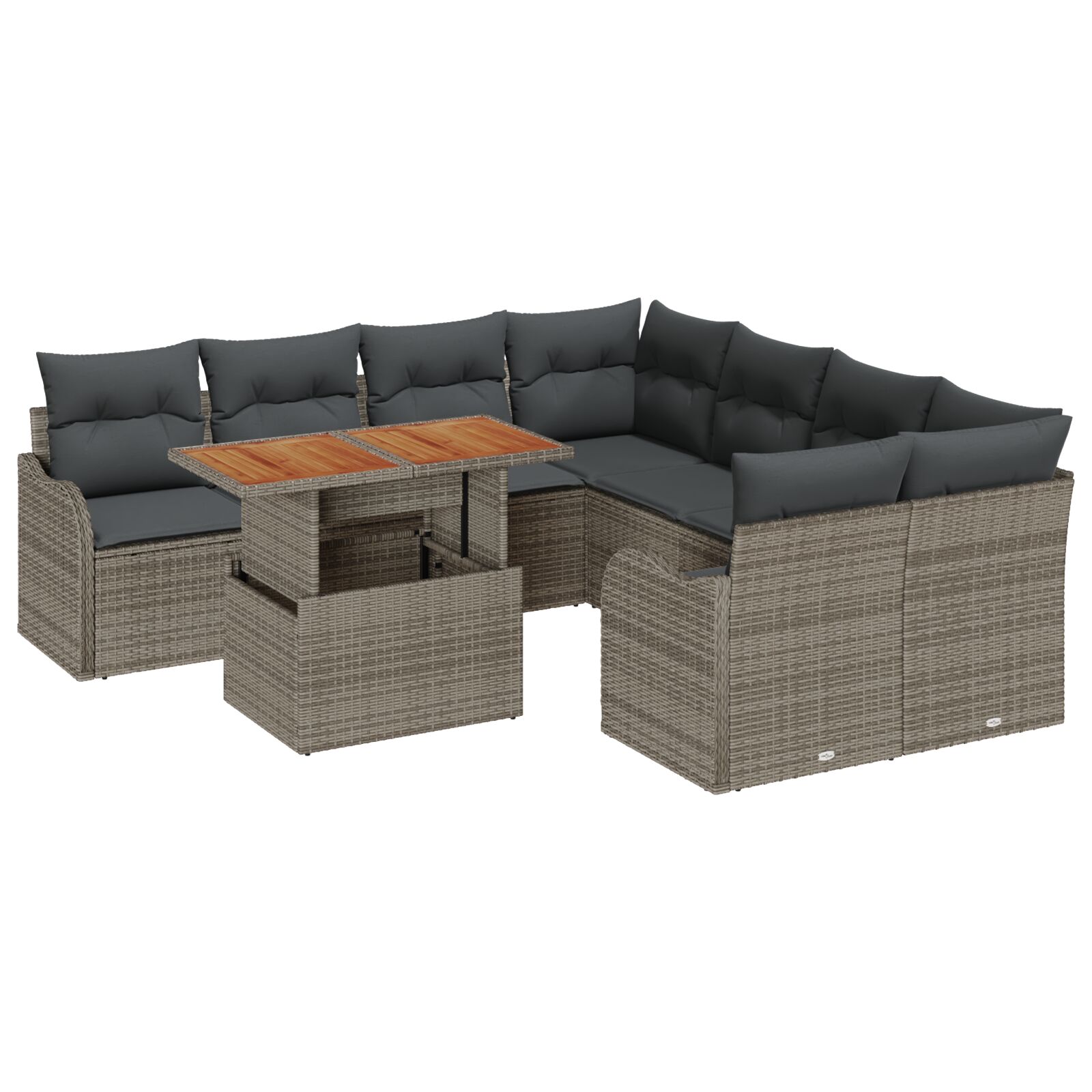 9-teiliges Garten-Sofa-Set mit Kissen Grau Poly Rattan Akazie, 2-Sitzer Garten-Sofa mit Kissen Grau Poly Rattan 9-teiliges Garten-Sofa-Set mit Kissen Grau Poly Rattan Akazie, 2-Sitzer Garten-Sofa mit Kissen Grau Poly Rattan