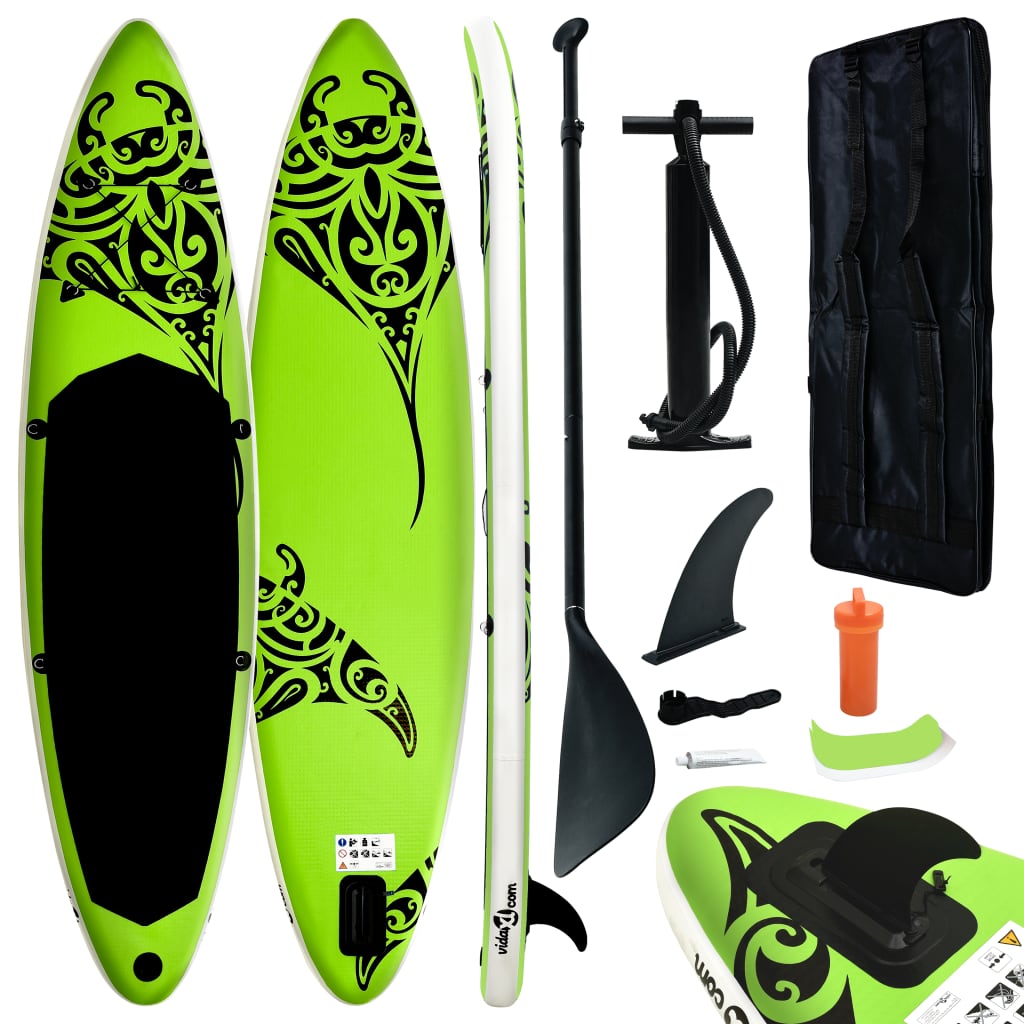 Aufblasbares Stand Up Paddle Board Set 305x76x15 cm Grün
