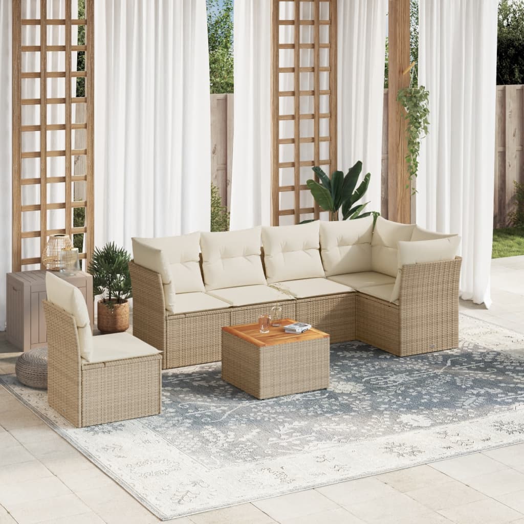 7-tlg. Garten-Sofagarnitur mit Kissen Beige Poly Rattan 7-tlg. Garten-Sofagarnitur mit Kissen Beige Poly Rattan