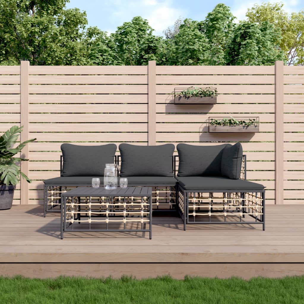5-tlg. Garten-Lounge-Set mit Kissen Anthrazit Poly Rattan 5-tlg. Garten-Lounge-Set mit Kissen Anthrazit Poly Rattan