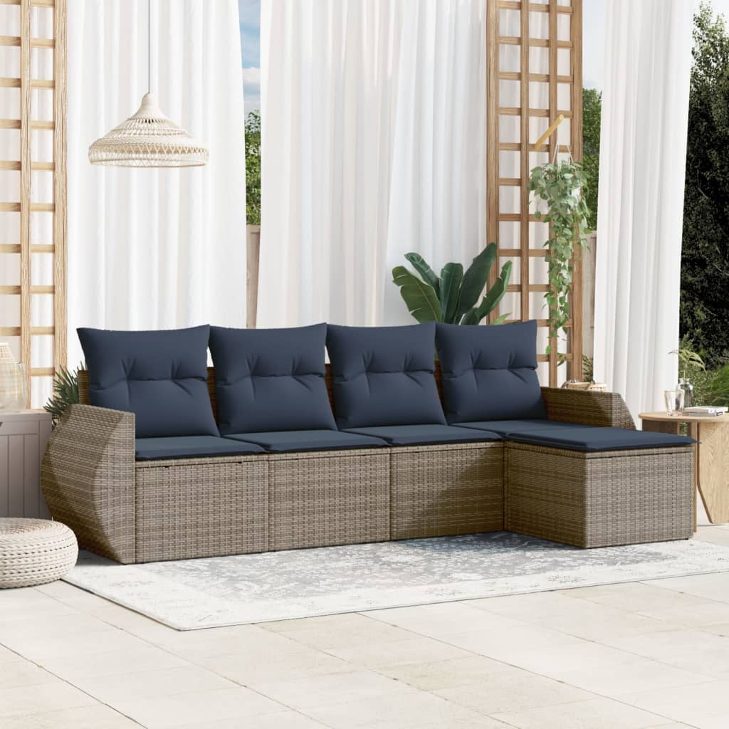 5-teiliges Gartensofa-Set mit Kissen, grau, Polyrattan 5-teiliges Gartensofa-Set mit Kissen, grau, Polyrattan