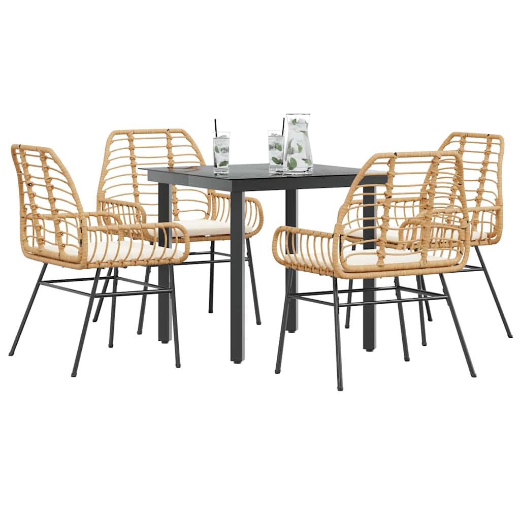 vidaXL 5-tlg. Garten-Essgruppe mit Kissen Braun Poly Rattan Glas vidaXL 5-tlg. Garten-Essgruppe mit Kissen Braun Poly Rattan Glas