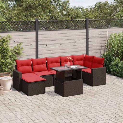 8-teiliges Gartensofa-Set mit Kissen, braun, Polyrattan 8-teiliges Gartensofa-Set mit Kissen, braun, Polyrattan