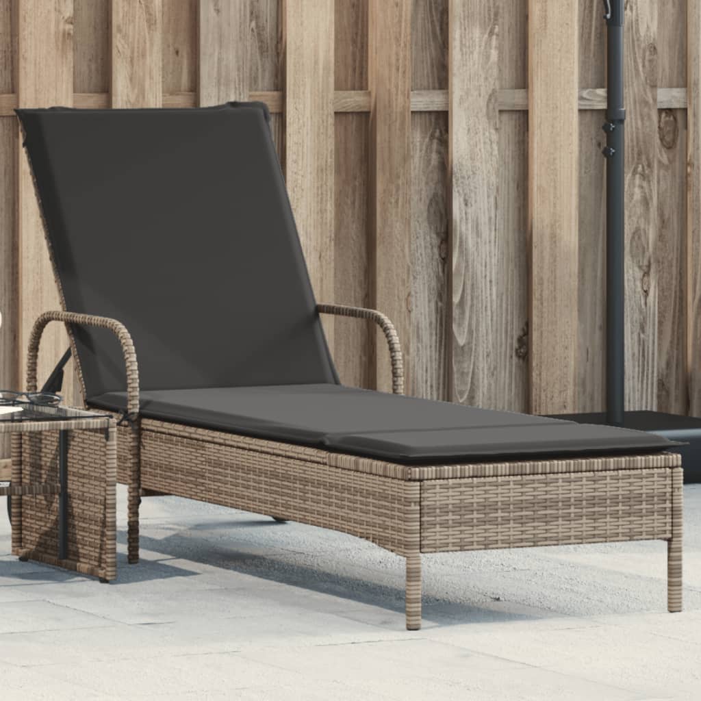 Sonnenliege mit Rollen und Auflage Grau Poly Rattan Sonnenliege mit Rollen und Auflage Grau Poly Rattan