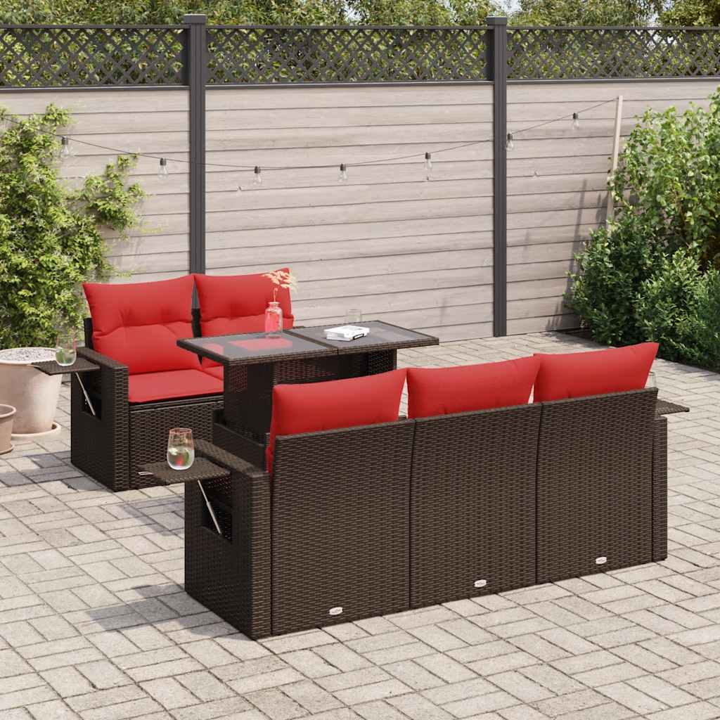 6-tlg. Garten-Sofagarnitur mit Kissen Grau Poly Rattan Akazie 6-tlg. Garten-Sofagarnitur mit Kissen Grau Poly Rattan Akazie