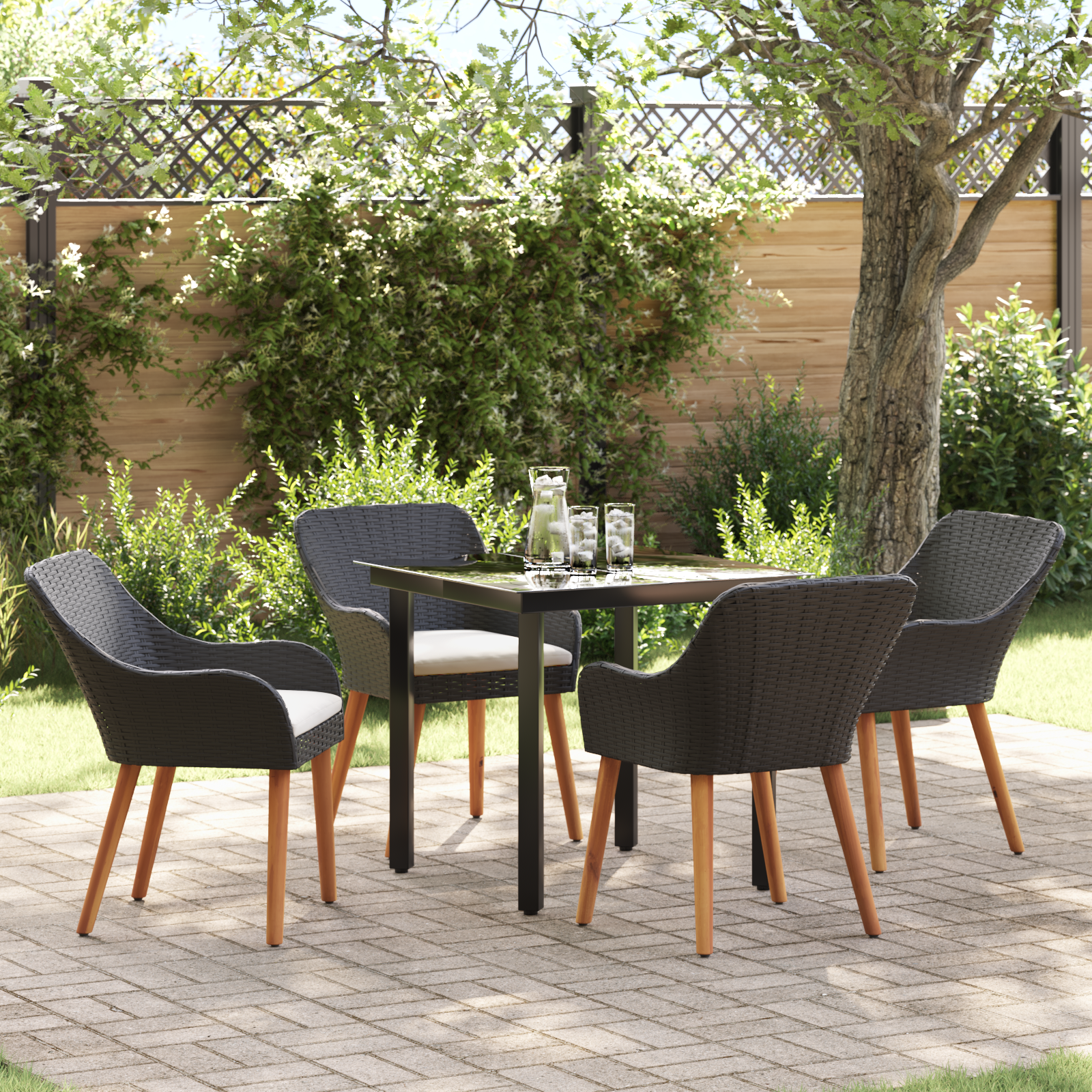 5-teiliges Garten Essset Schwarzes Poly-Rattan