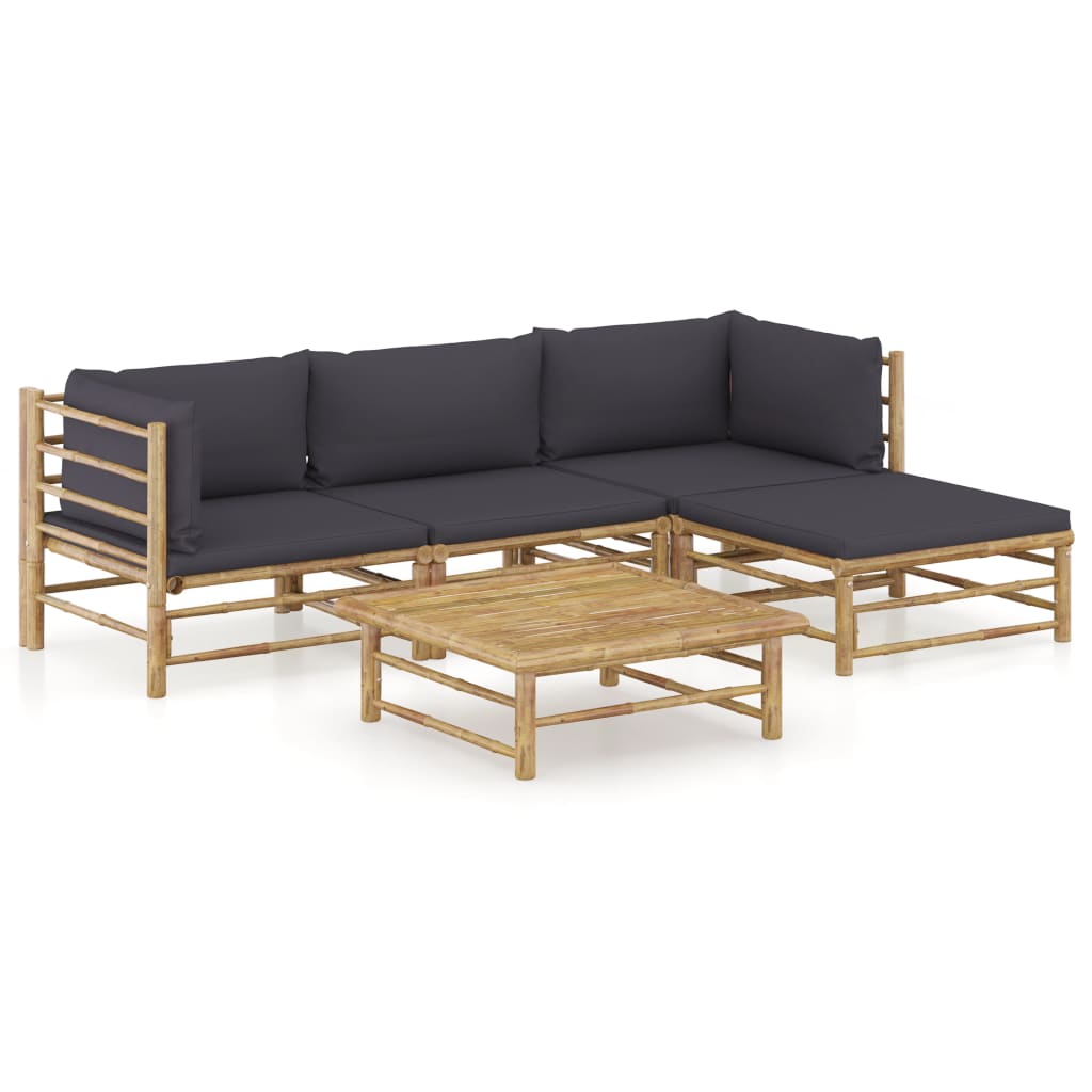 5-tlg. Garten-Lounge-Set mit Dunkelgrauen Kissen Bambus 5-tlg. Garten-Lounge-Set mit Dunkelgrauen Kissen Bambus