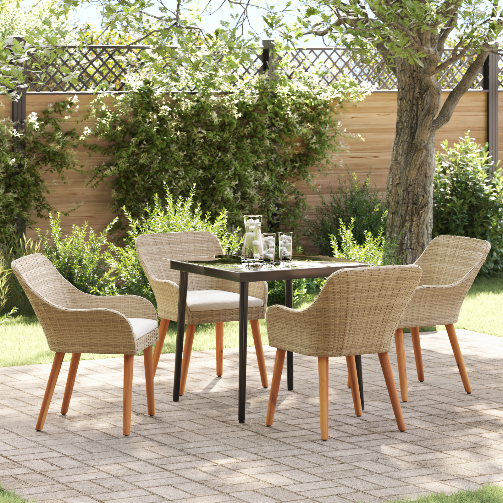 5-teilige Garten Essgruppe Beige Poly Rattan