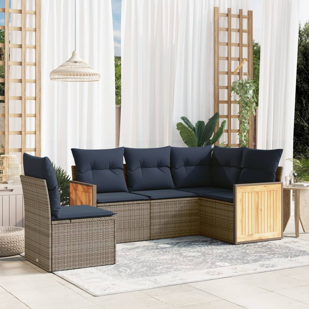 5-teiliges Gartensofa-Set mit Kissen, grau, Polyrattan 5-teiliges Gartensofa-Set mit Kissen, grau, Polyrattan