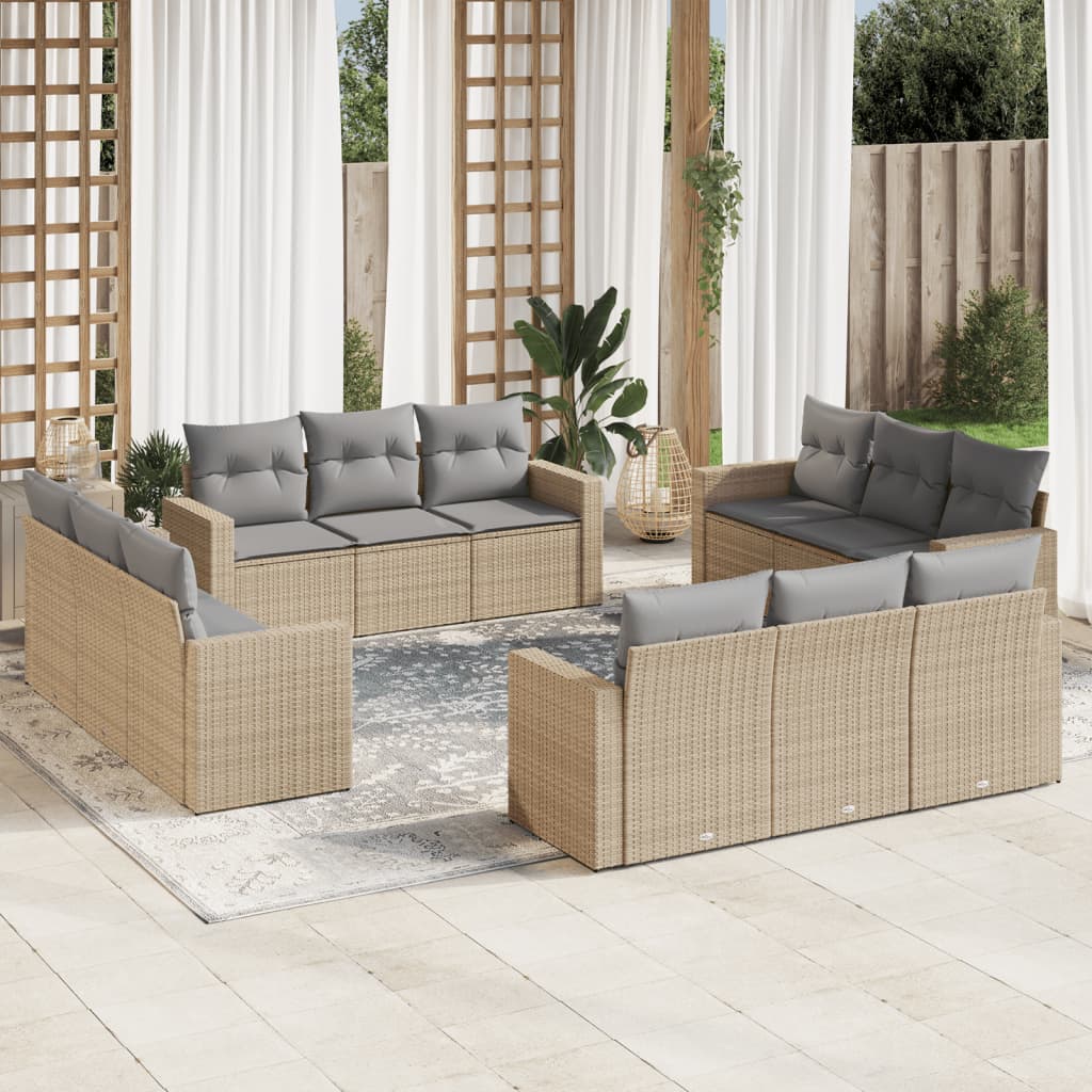 12-tlg. Garten-Sofagarnitur mit Kissen Beige Poly Rattan 12-tlg. Garten-Sofagarnitur mit Kissen Beige Poly Rattan