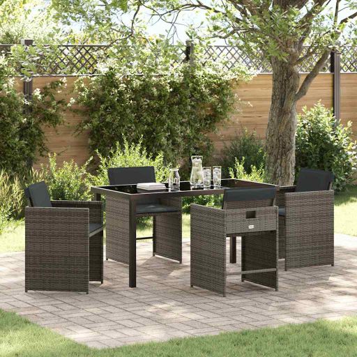 Garten Essgruppe 5 pcs Grau Poly-Rattan