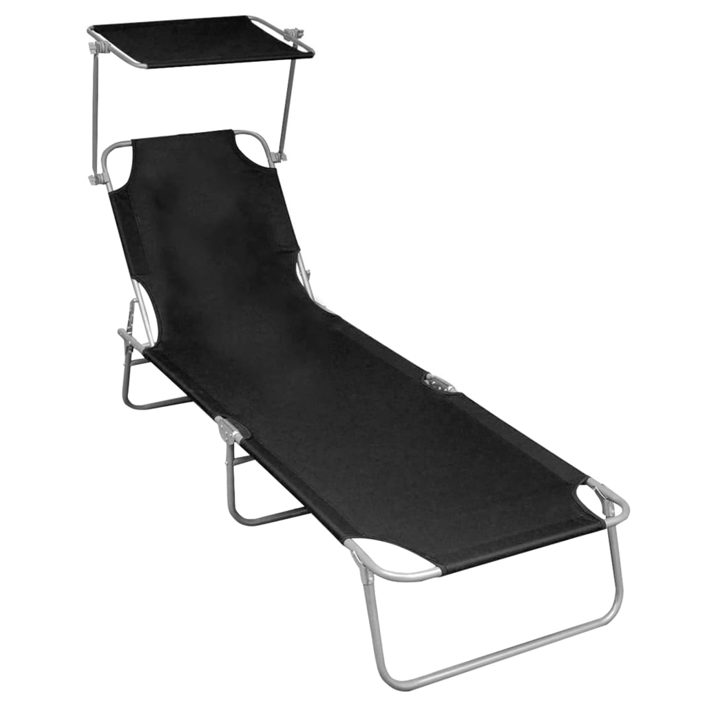 Klappliege mit Sonnendach Schwarz Aluminium Klappliege mit Sonnendach Schwarz Aluminium