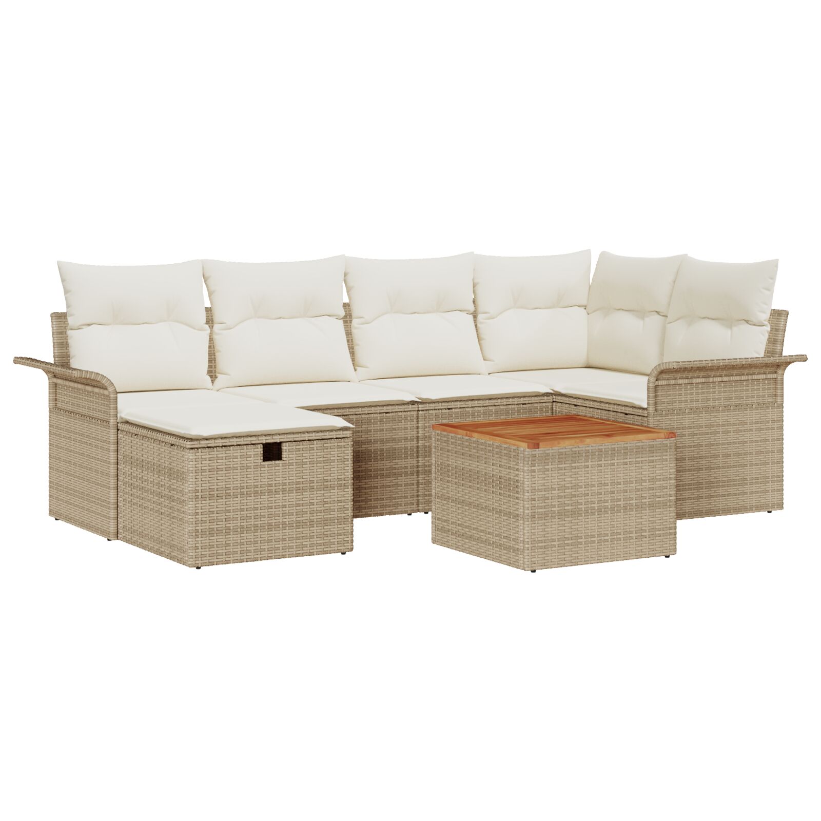 7-teiliges Garten Sofa Set mit Kissen Beige Poly Rattan, 2-Sitzer Garten Sofa mit Stauraum & Kissen Beige Poly Rattan 7-teiliges Garten Sofa Set mit Kissen Beige Poly Rattan, 2-Sitzer Garten Sofa mit Stauraum & Kissen Beige Poly Rattan
