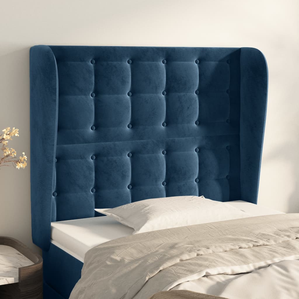 Kopfteil mit Ohren Dunkelblau 83x23x118/128 cm Samt