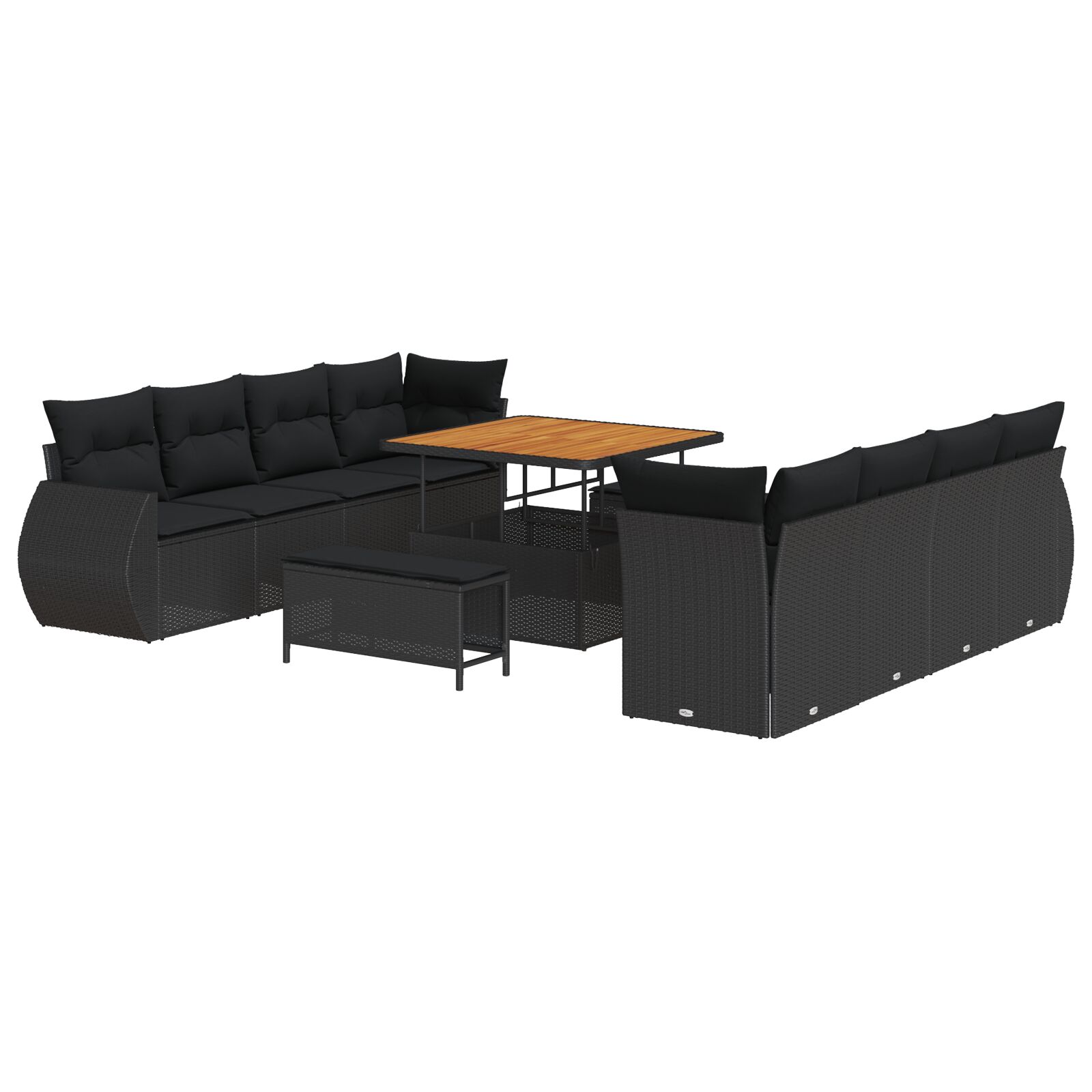 11-teiliges Garten Sofa Set mit Kissen Schwarz Poly Rattan Akazie, 3-teiliges Garten Essgruppe mit Kissen Schwarz Poly Rattan Akazie 11-teiliges Garten Sofa Set mit Kissen Schwarz Poly Rattan Akazie, 3-teiliges Garten Essgruppe mit Kissen Schwarz Poly Rattan Akazie