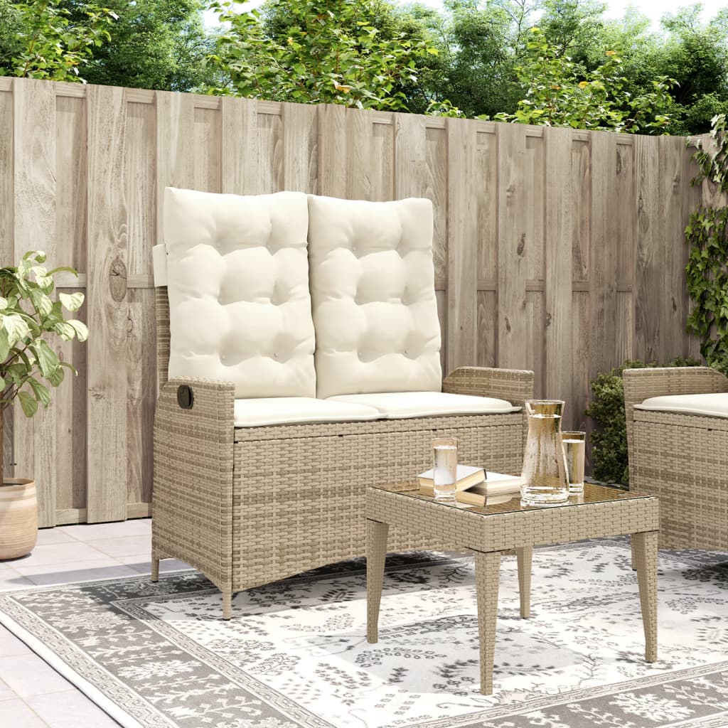 Gartenbank Verstellbar mit Kissen Beige Poly Rattan Gartenbank Verstellbar mit Kissen Beige Poly Rattan