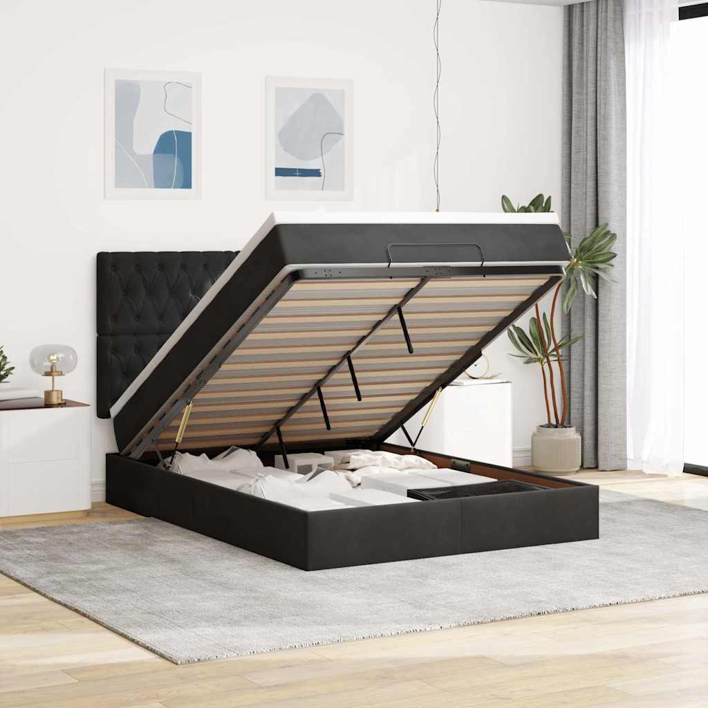 vidaXL Ottoman-Bett mit Matratzen Schwarz 140x200 cm Samt