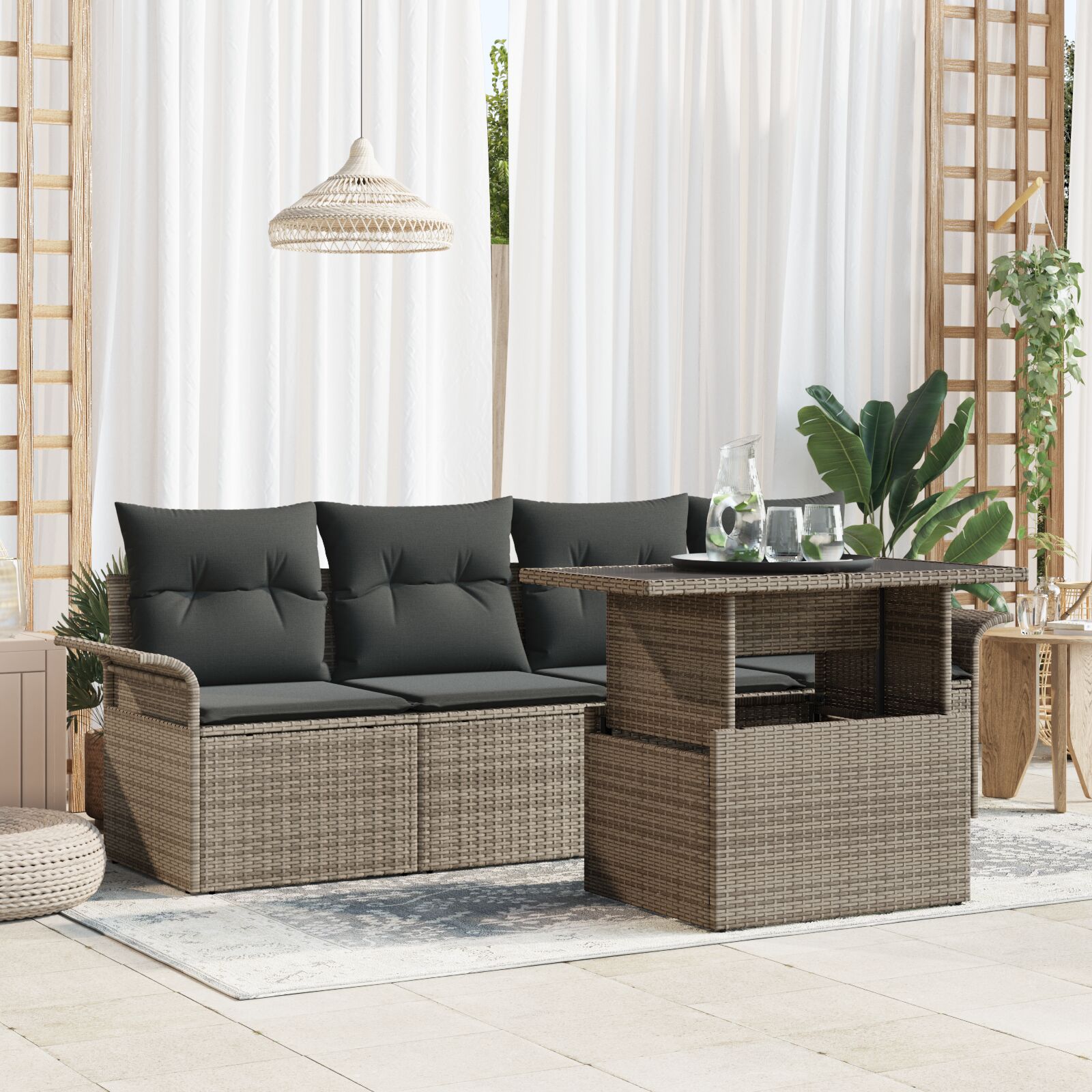 vidaXL Garten Sofa Set Set aus 4 Grau Rattan