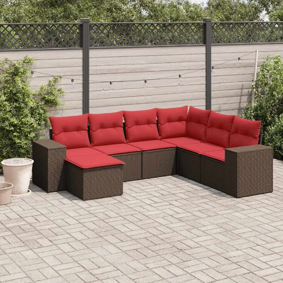 7-teiliges Gartensofa-Set mit Kissen, braun, Polyrattan 7-teiliges Gartensofa-Set mit Kissen, braun, Polyrattan